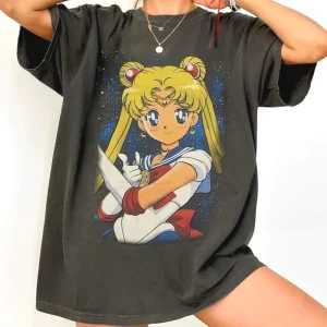 Sailor Moon Retro 90s Anime Graphic T Shirt Summer Cotton Men Women Tee Streetwear Casual Trend Short Sleeve Couple Hip Hop Top